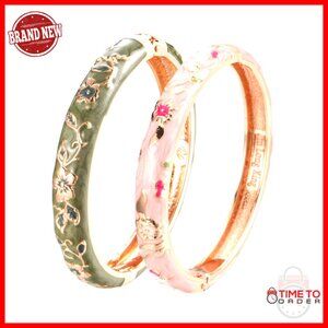 Alloy Enamel Bangle Bracelet with Butterfly Hinge, 2.4 Inch Inner Diameter